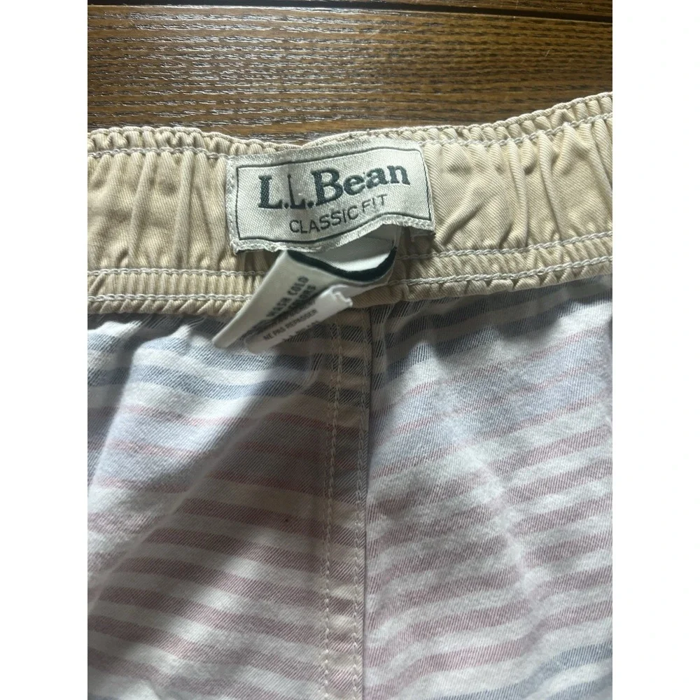 LL Bean Swim Trunks Mens 2XL Red White Blue Striped Pocket Stretchy